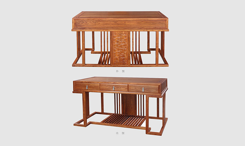 南开 别墅中式家居书房装修实木书桌效果图